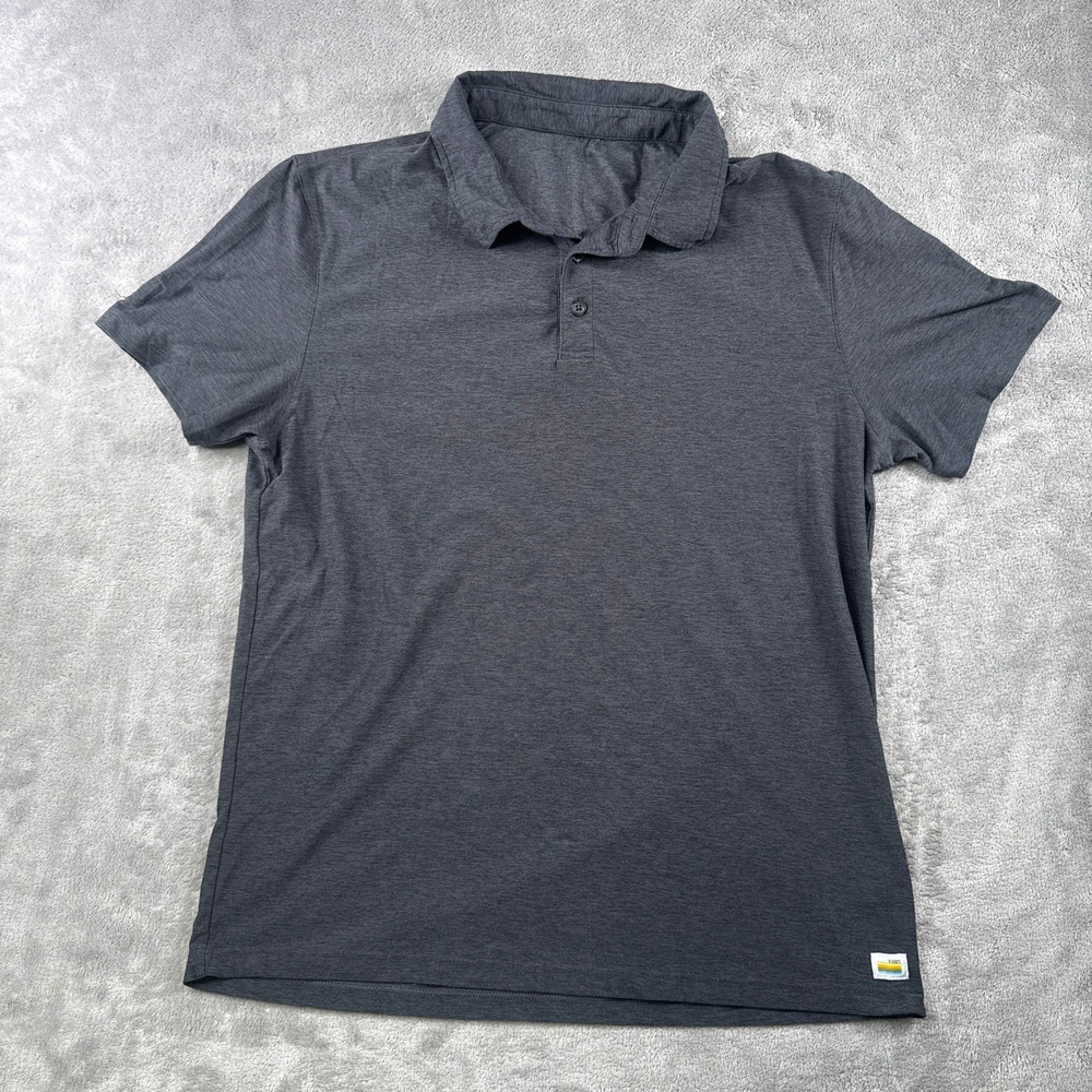 Vuori Polo Shirt Mens S Gray Short Sleeve Performance Heathered Strato Tech
